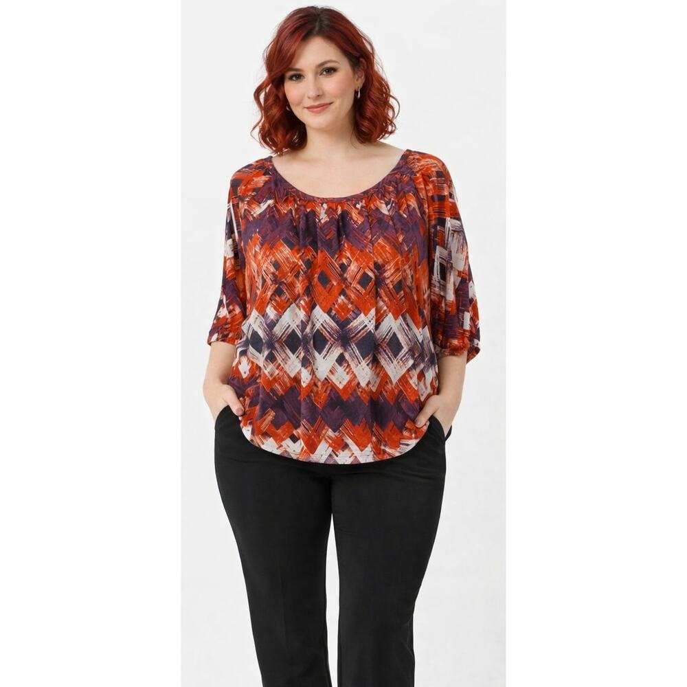 WORTHINGTON Dressy Blouse Top Abstract Colorful Office Business Plus Size XL